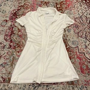 White Button Up Mini Dress!